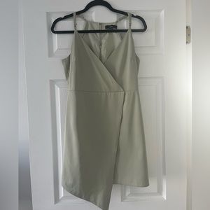 What a Stunner Sage Green Satin Asymmetrical Mini Dress